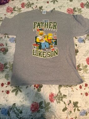 Gildan Grey 'Like Father Like Son' Simpsons Graphic Tee
